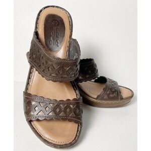 LOBO SOLO Sandals Brown Leather Alice Wedge Heel Sz 9.5 Cushioned Sole
